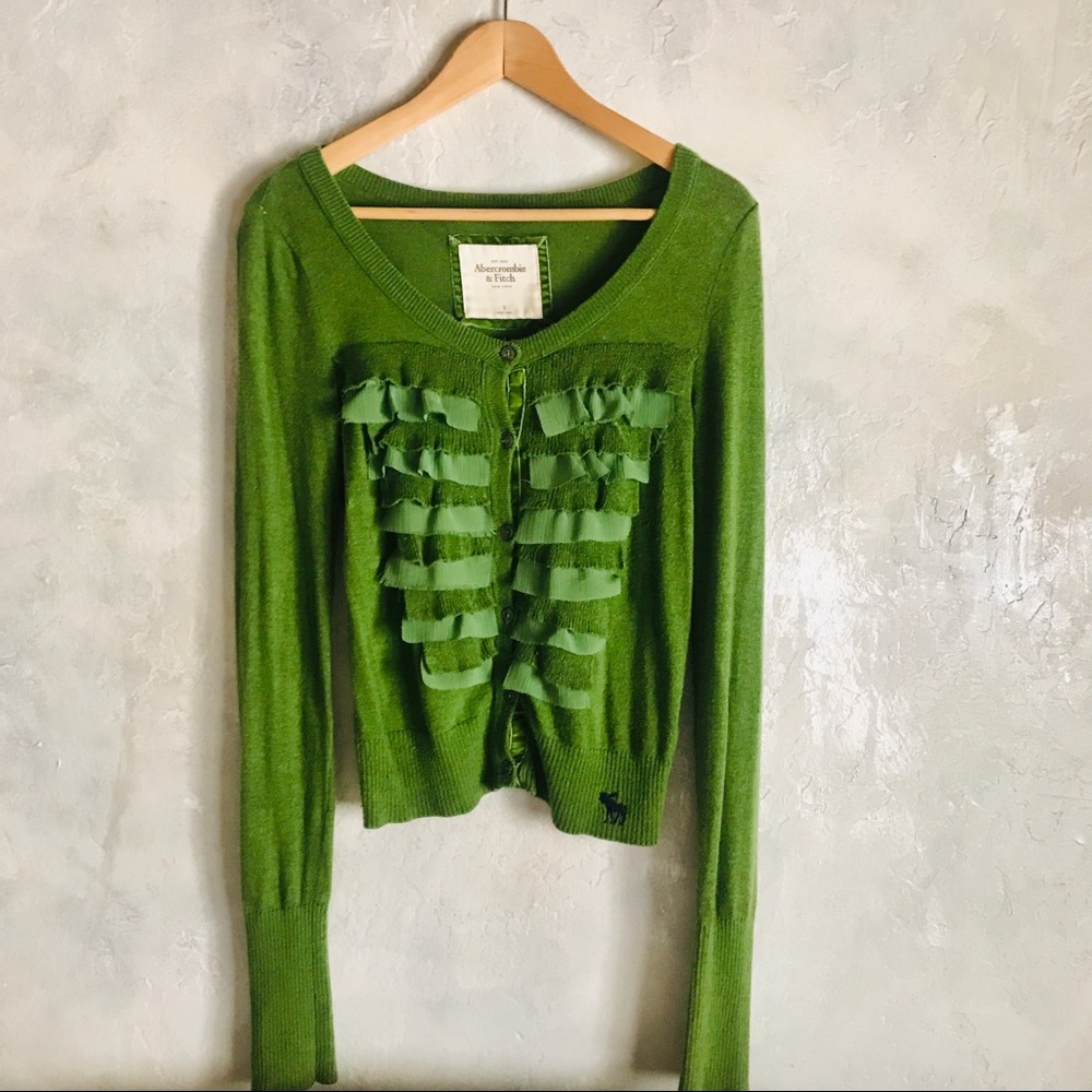 Abercrombie & Fitch Green Ruffle Cardigan Sweater